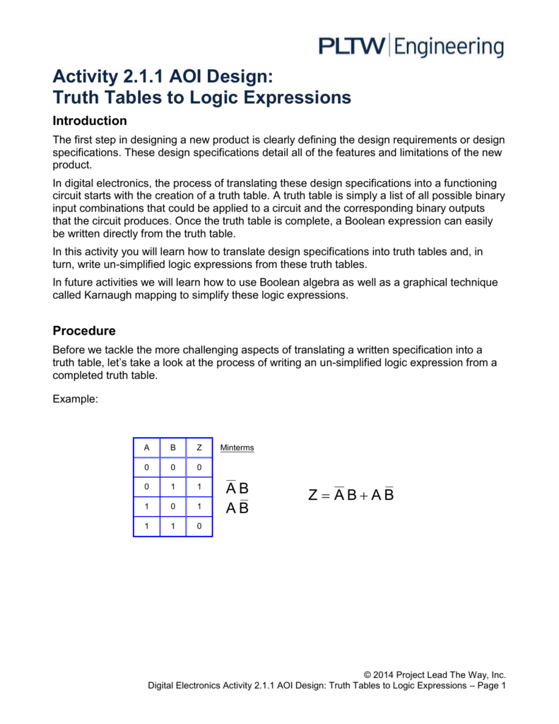 211A Truth Tables  Logic Expressions