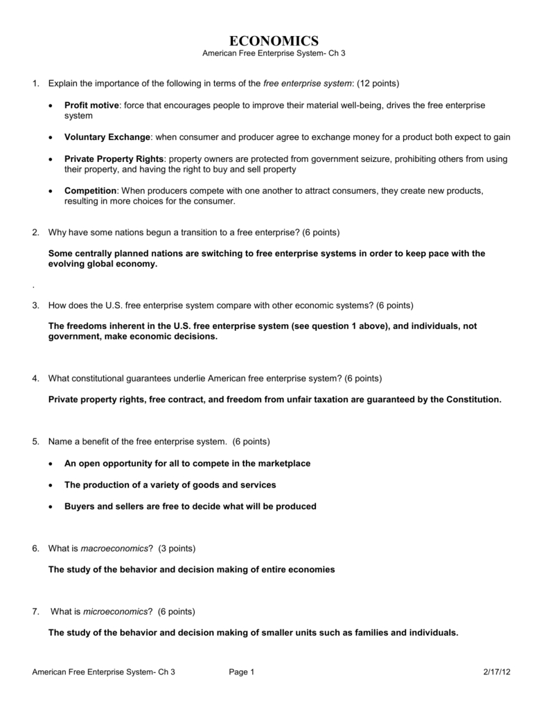 Chapter 3 American Free Enterprise Worksheet Answers Db excel