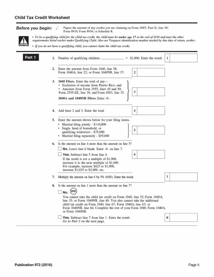 23 Latest Child Tax Credit Worksheets Calculators Froms — db-excel.com