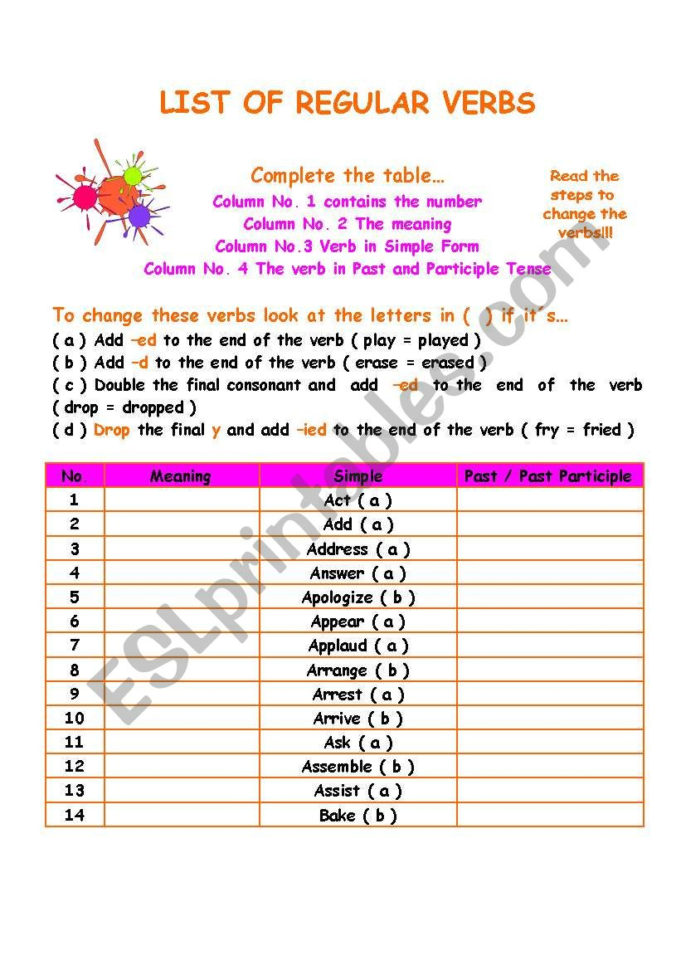 239 Regular Verbs  9 Pages To Change Past  Esl Worksheet