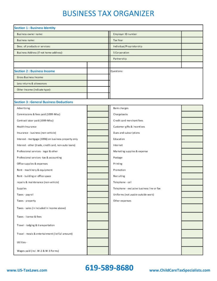 Tax Organizer Worksheet For Small Business — db-excel.com