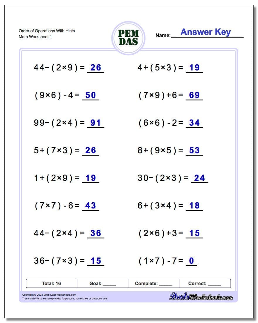 24 Printable Order Of Operations Worksheets To Master Pemdas