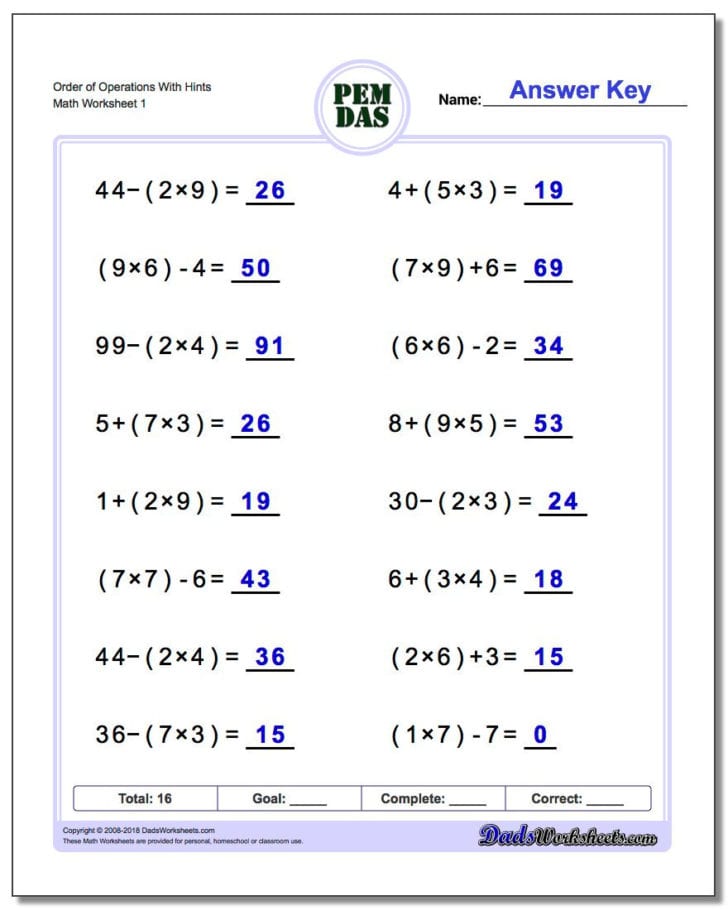 Pemdas Worksheet Grade 4