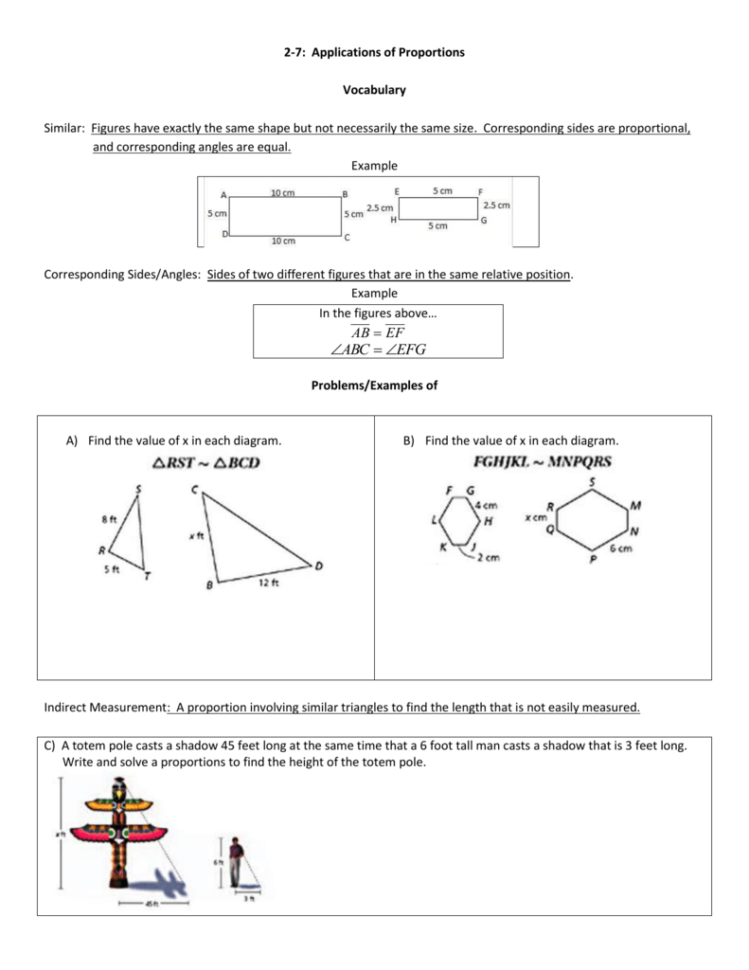 27 Applications Of Proportions Vocabulary Similar Figures