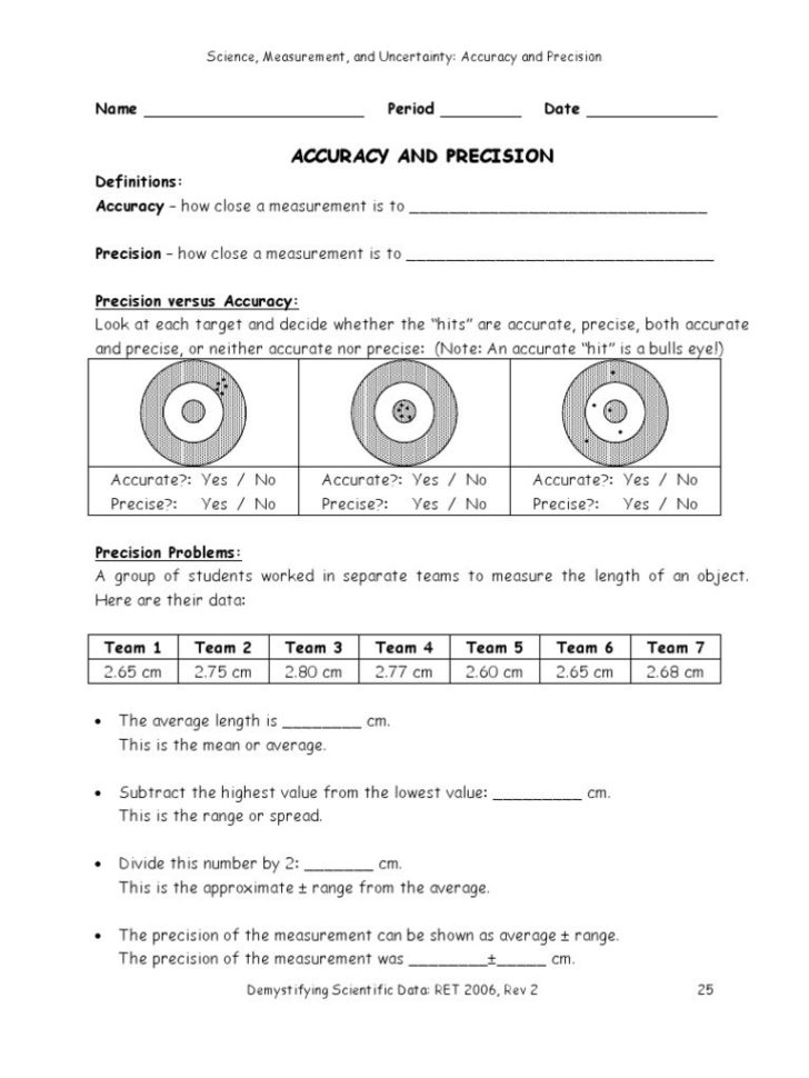 28 Accuracy And Precision Worksheet Answers Percent Error