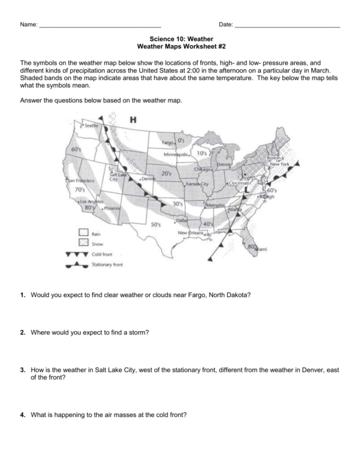 Reading A Weather Map Worksheet Answer Key