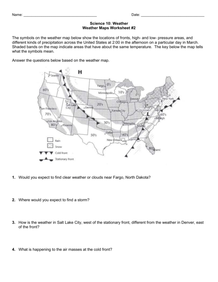 Reading A Weather Map Worksheet Answer Key Db excel