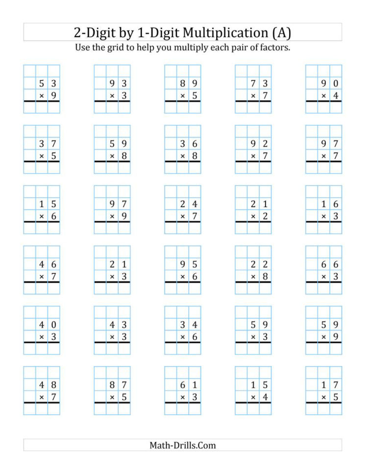 2Digit1Digit Multiplication With Grid Support A