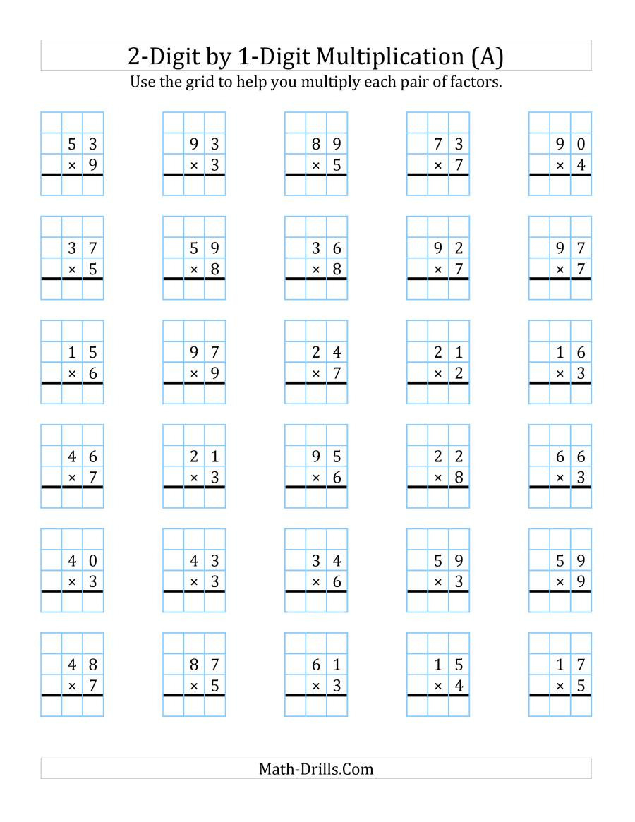 2Digit1Digit Multiplication With Grid Support A