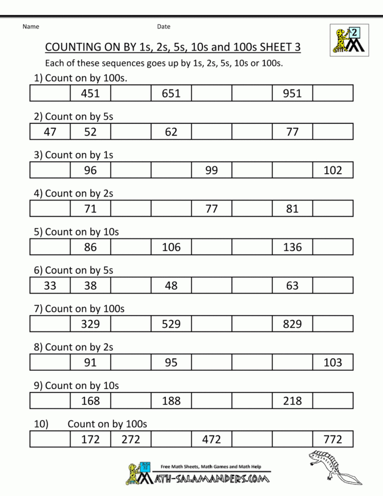 2Nd Grade Math Practice Counting On And Back