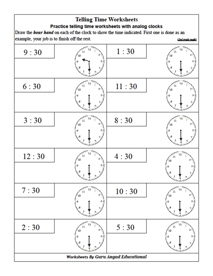 2Nd Grade Math  Telling Time Worksheets  Drawing Hands Of
