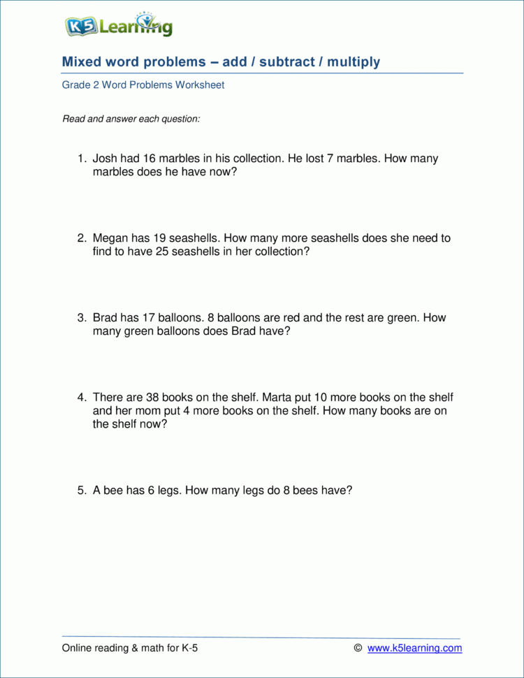 2Nd Grade Math Word Problem Worksheets  Free And Printable