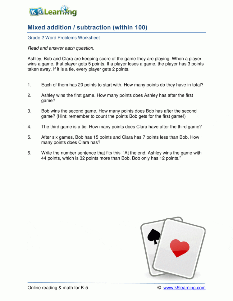 2Nd Grade Math Word Problem Worksheets  Free And Printable
