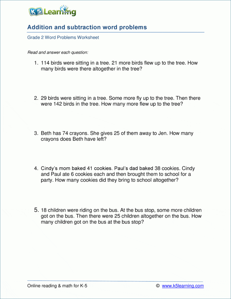 2Nd Grade Math Word Problem Worksheets  Free And Printable
