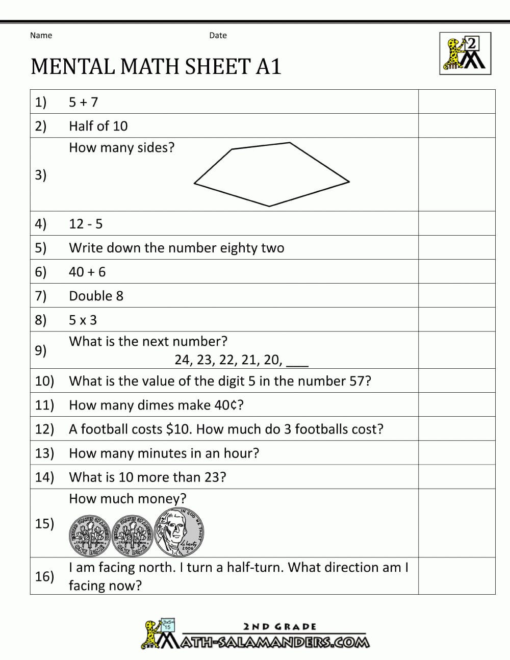 2Nd Grade Mental Math Worksheets — db-excel.com