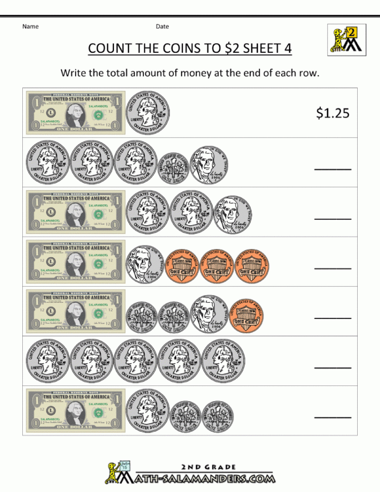 2Nd Grade Money Worksheets Up To 2