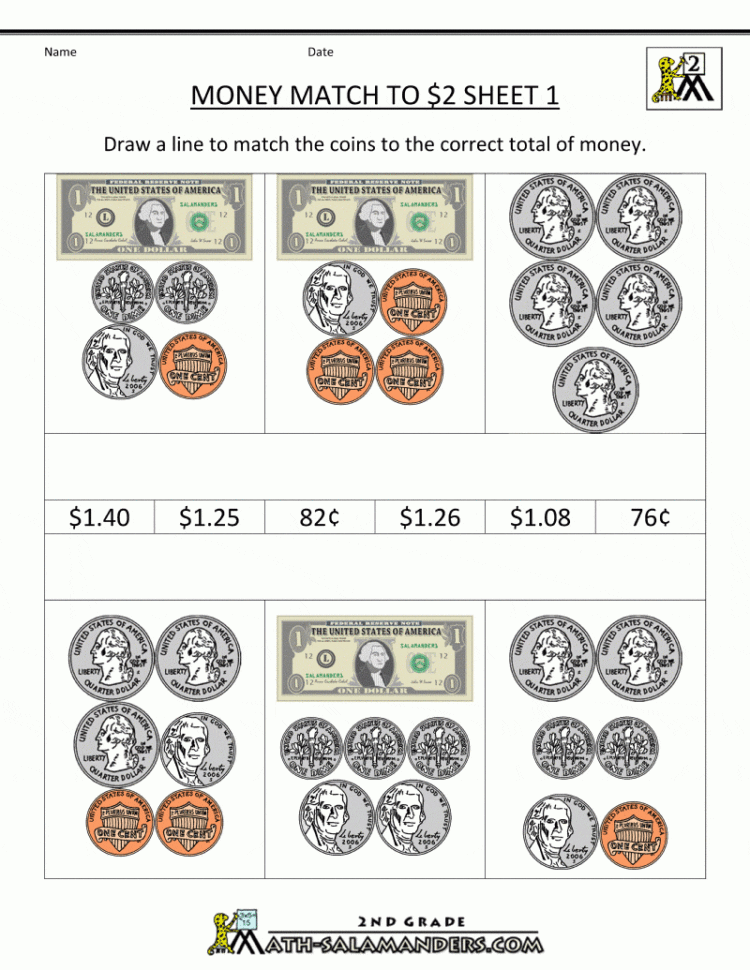 2Nd Grade Money Worksheets Up To 2