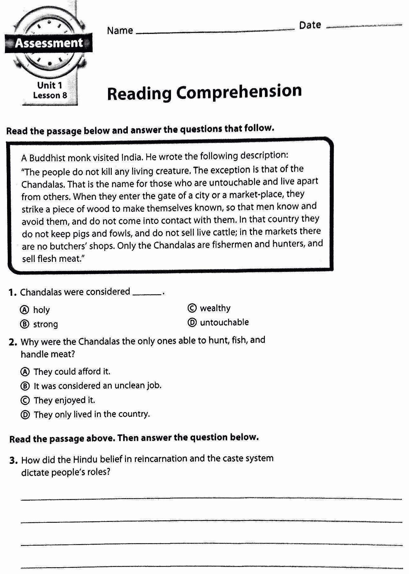 High School Reading Comprehension Worksheets Pdf — db-excel.com