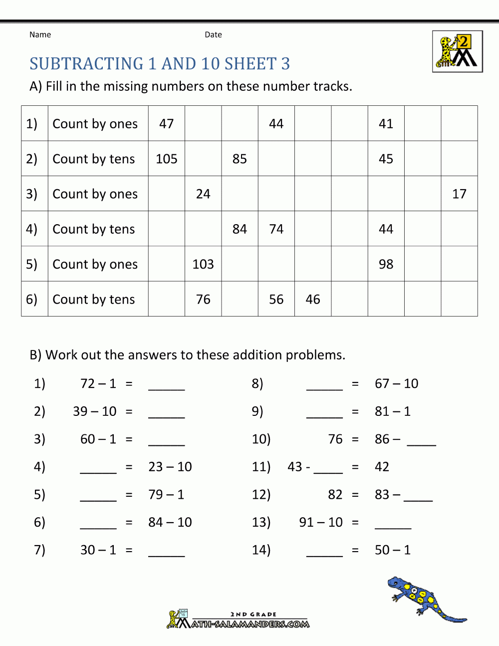 2Nd Grade Subtraction Worksheets