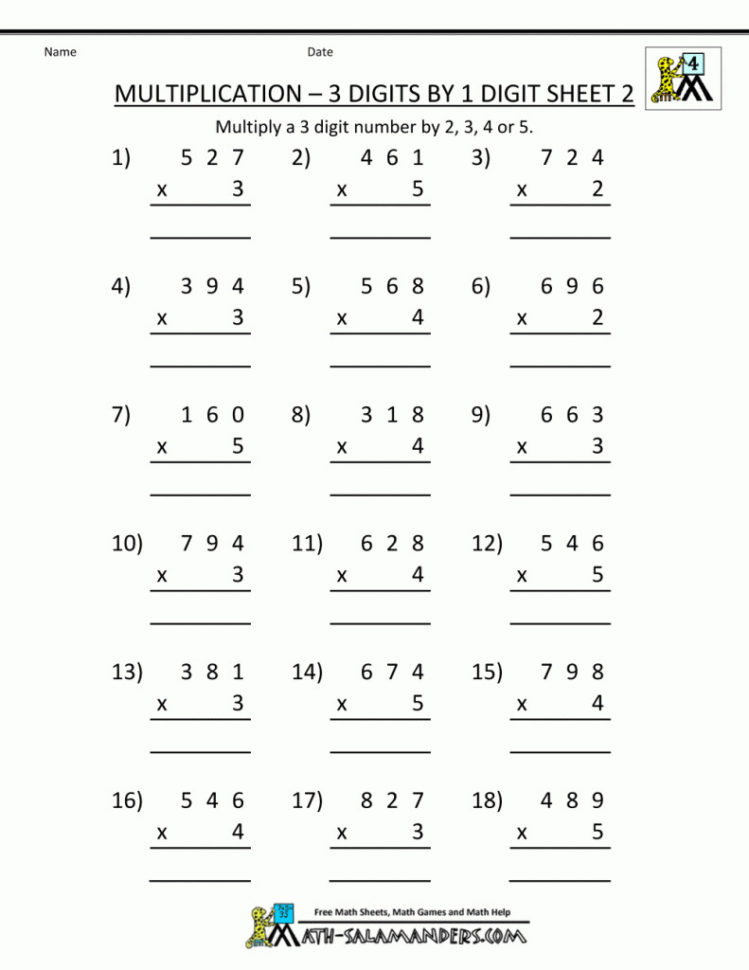 3 Digit Multiplication Worksheets Printable On Compound