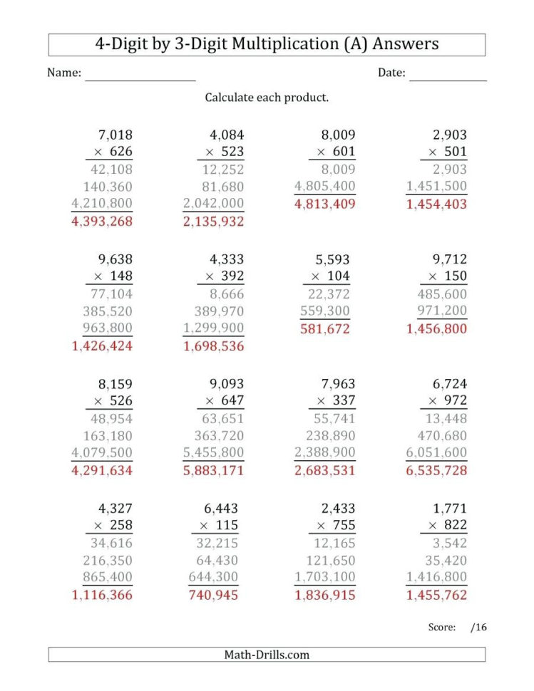 3 Digit3 Digit Multiplication The Multiplying 4 Digit