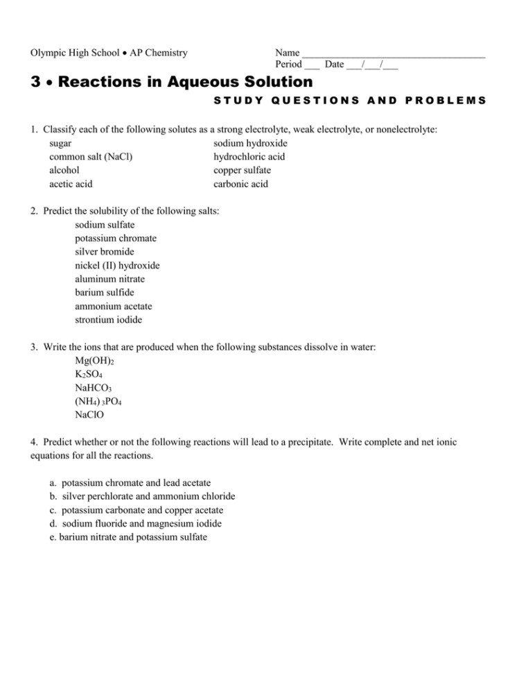 3 Reactions In Aqueous Solution 