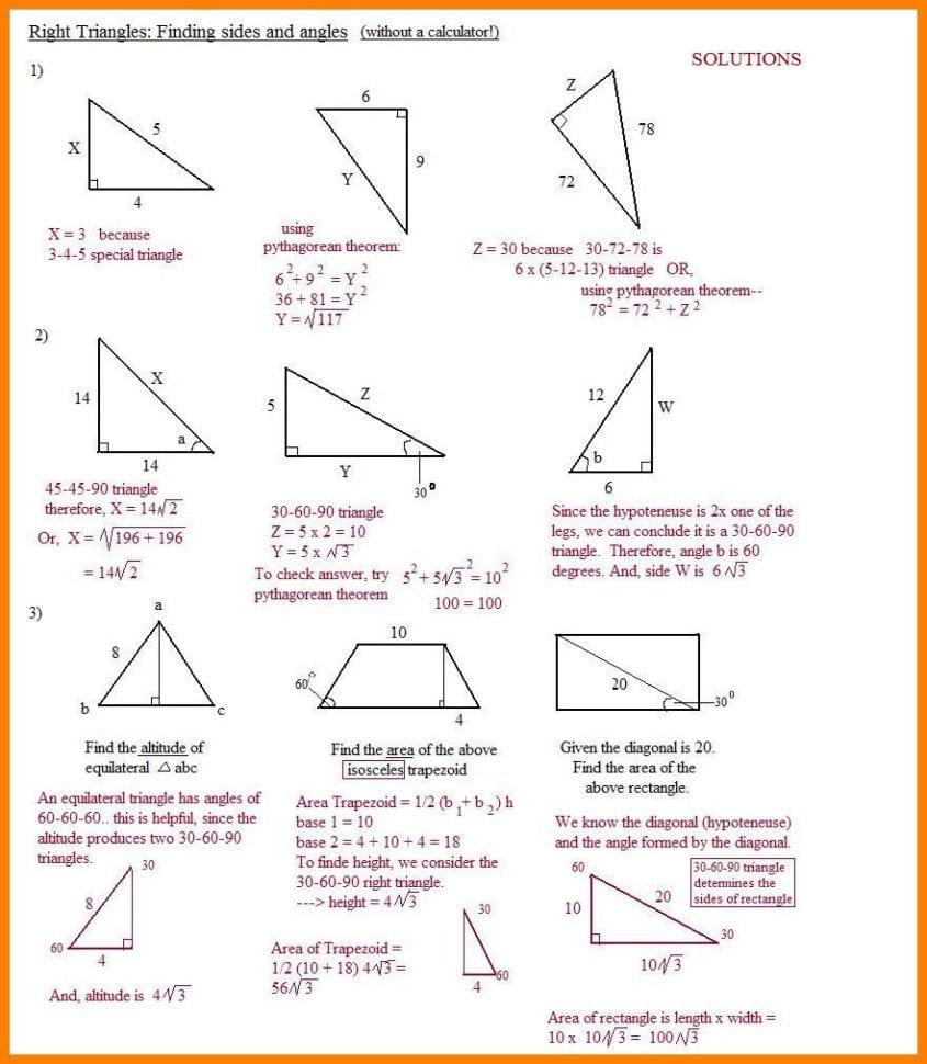 30 60 90 Triangle Worksheet With Answers