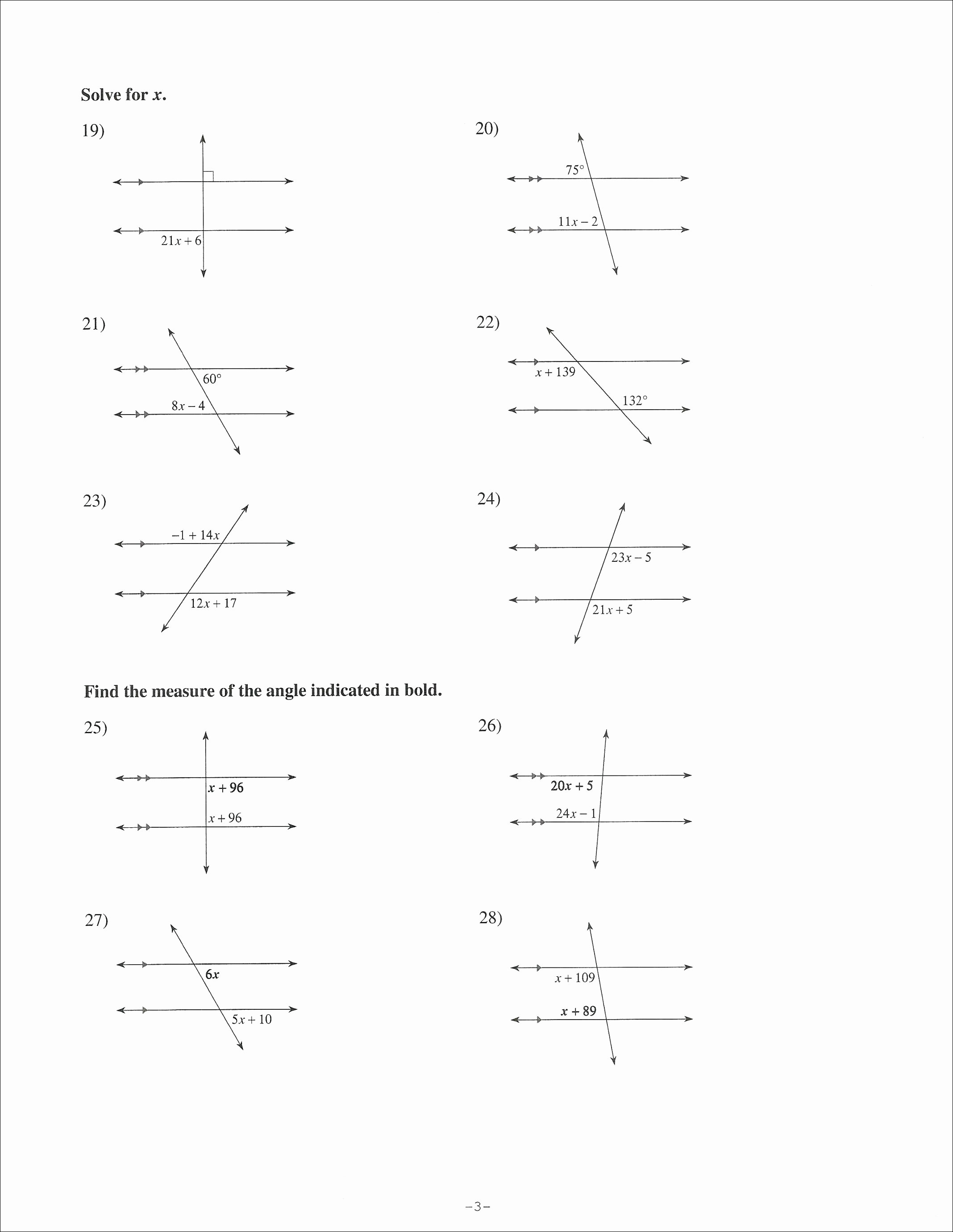 Transversal Geometry Worksheets