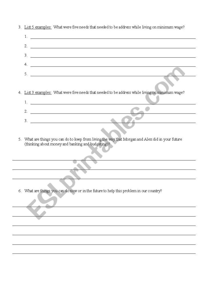 30 Days Minimum Wage Worksheet