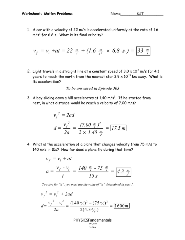 314Ab  Motion Problems Wkstkey