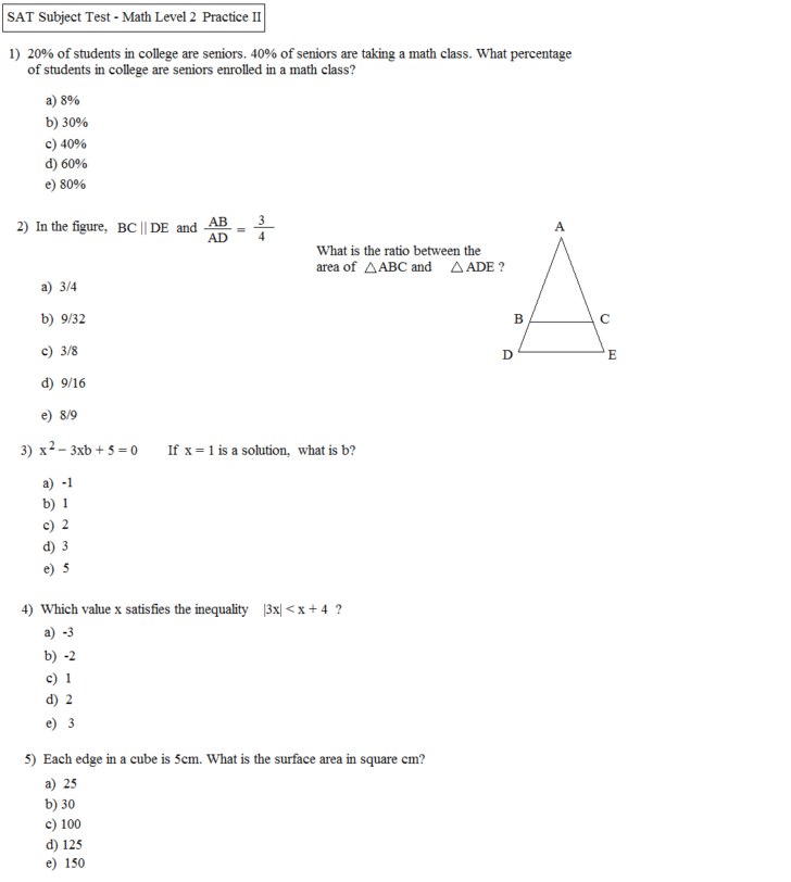  Sat Math Practice Sheets KoolTros