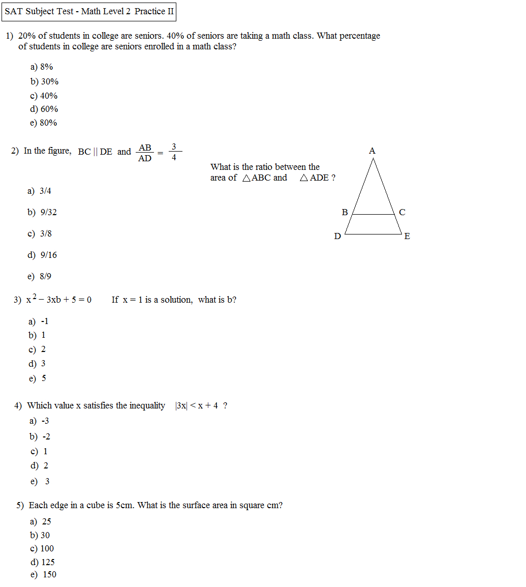 32 Math 1 Practice Subject Test