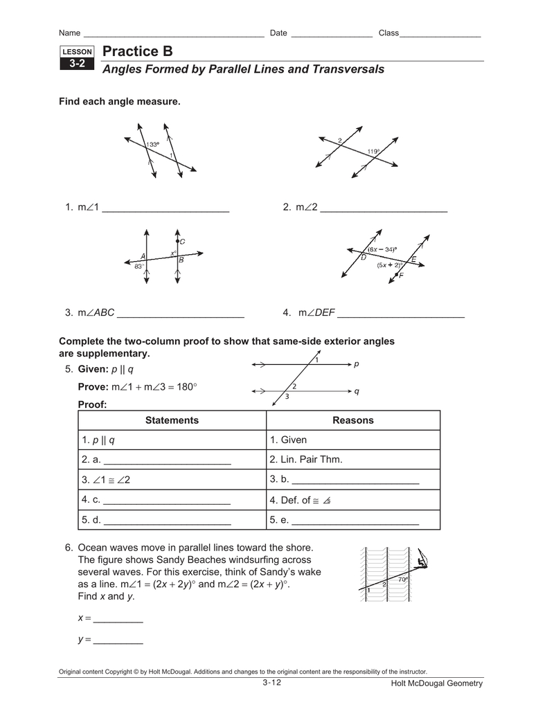 3 2 Practice Angles And Parallel Lines Worksheet Answers — db-excel.com