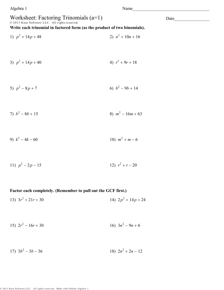 33 Factoring Practice Problems For Notes