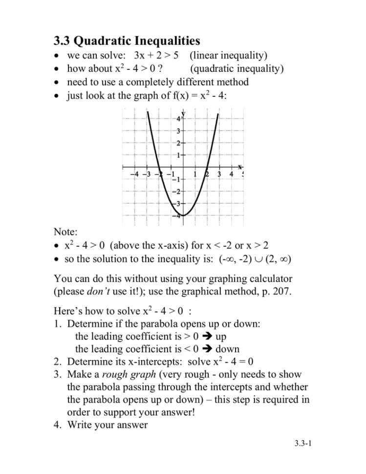33 Quadratic Inequalities