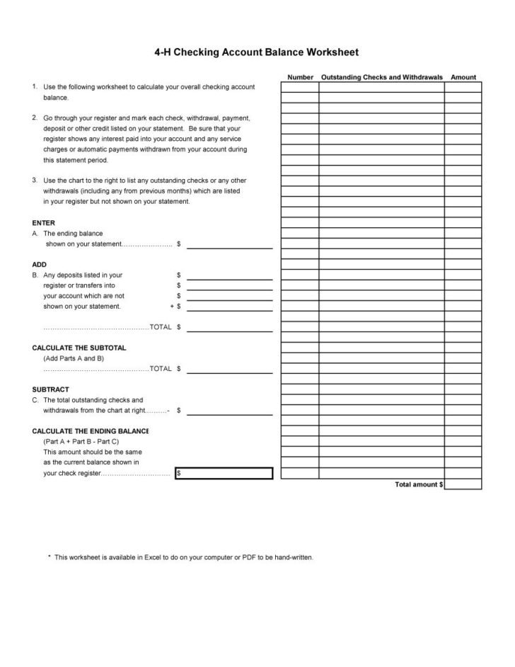 Checking Account Worksheets For Students