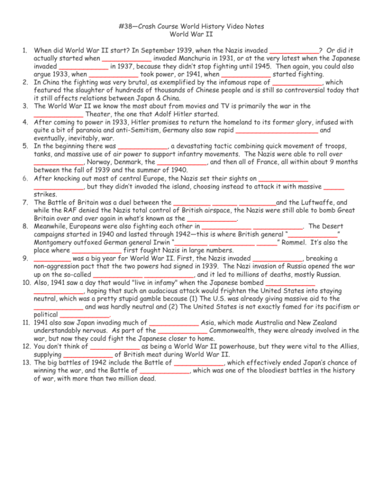 38—Crash Course World History Video Notes World R Ii 1