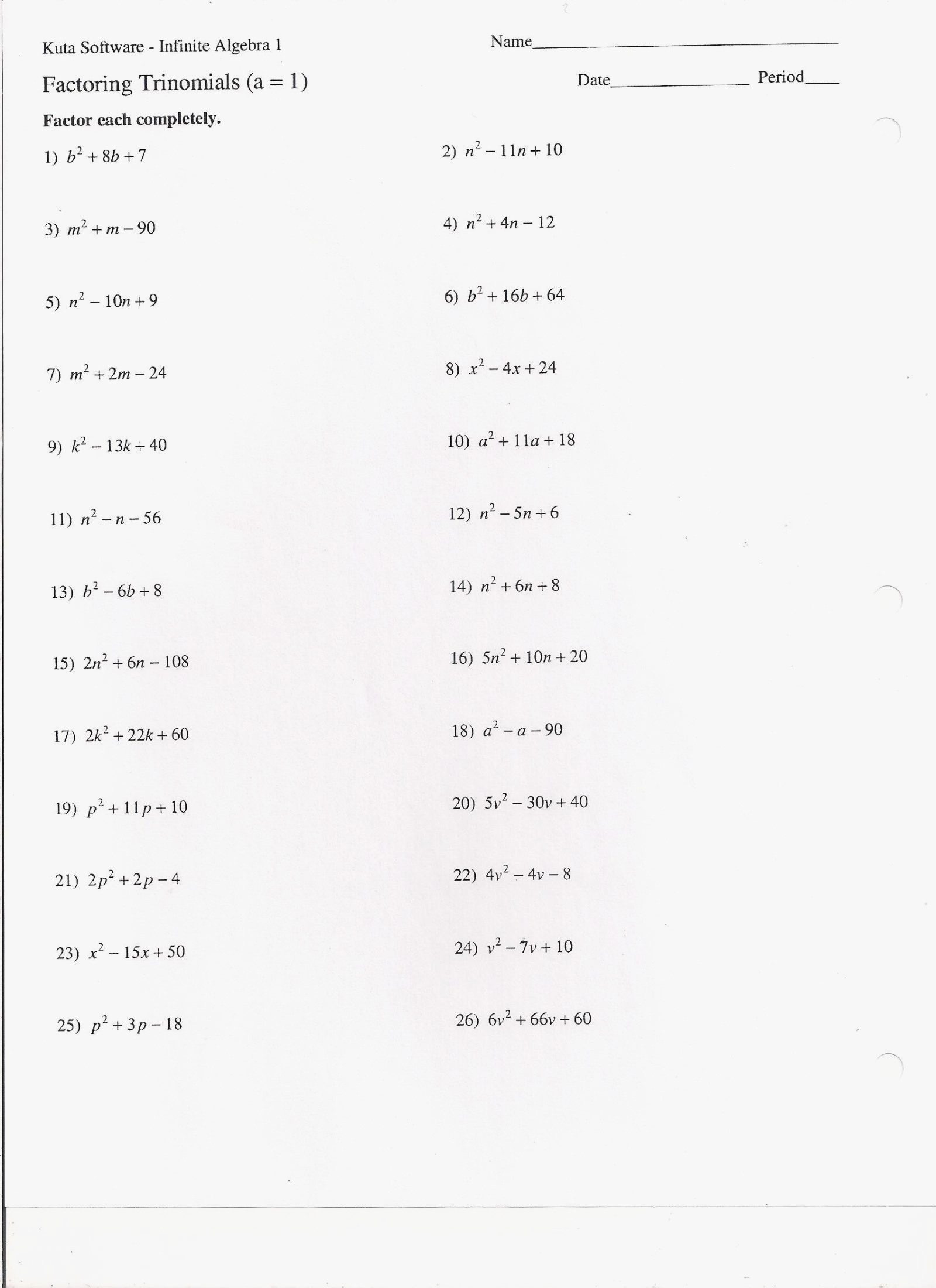 Factoring Trinomials Worksheet Answers