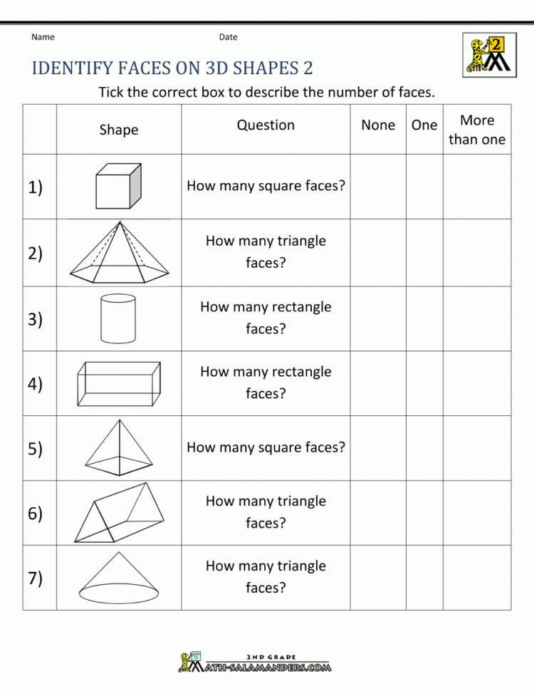 3D Shapes Worksheets 2Nd Grade
