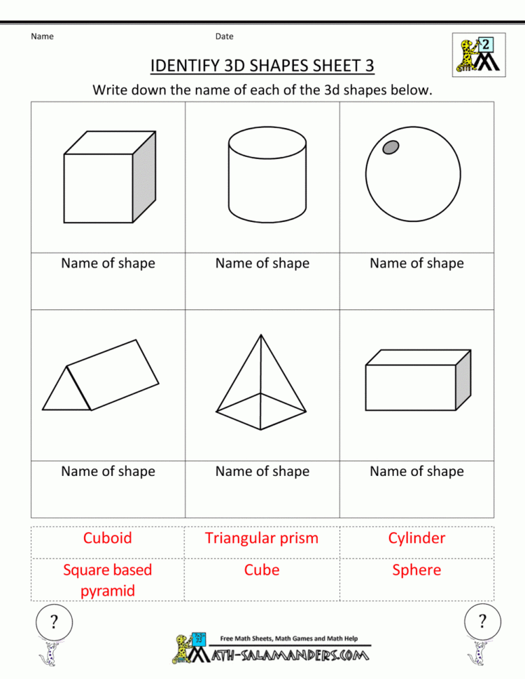 3D Shapes Worksheets