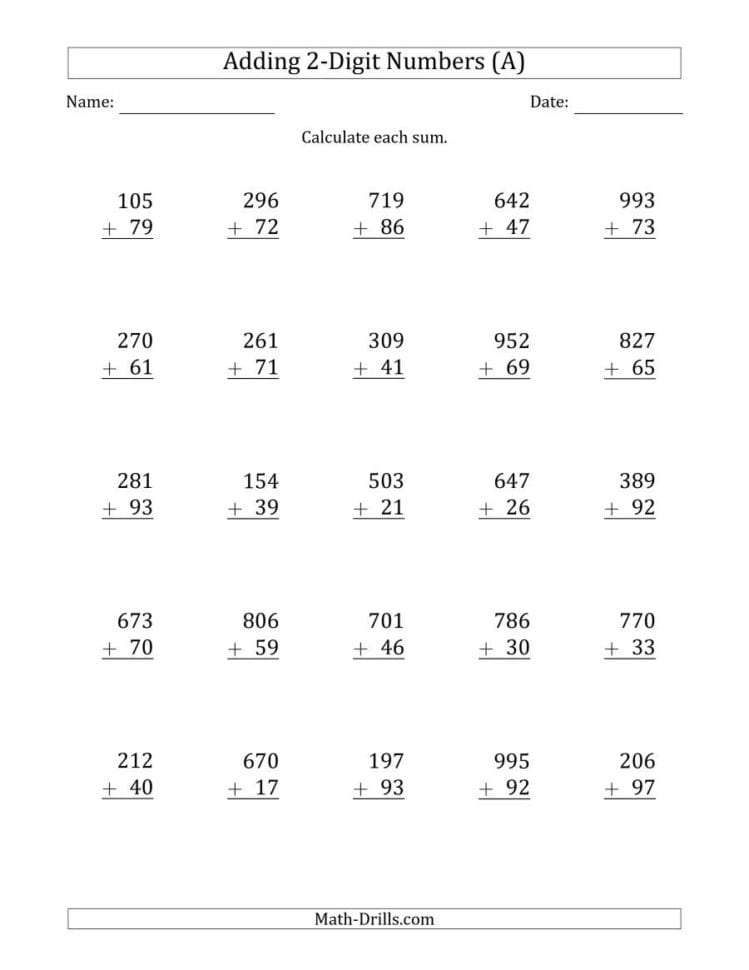 3Digit Plus 2Digit Addition With Some Regrouping A
