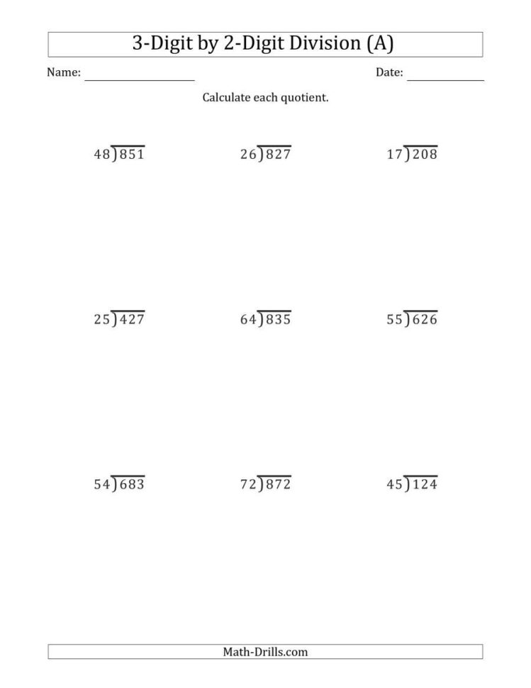 3Digit2Digit Long Division With Remainders And Steps