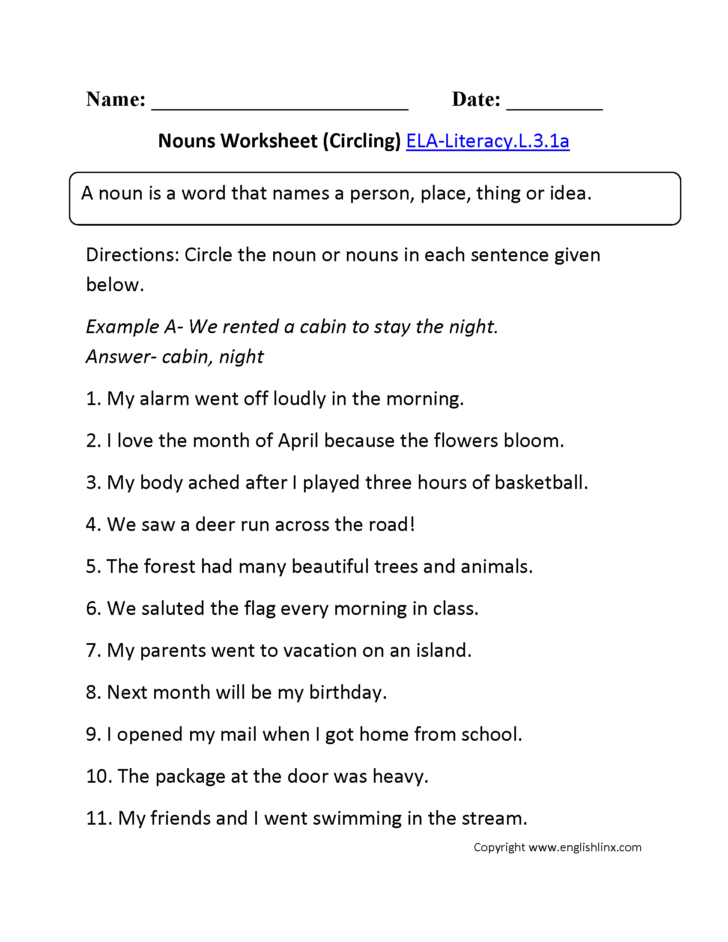3rd Class English Worksheet