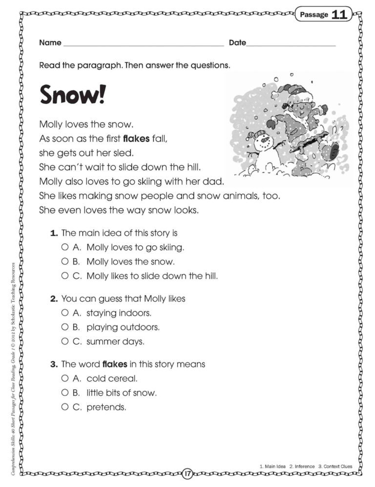 3rd grade comprehension worksheets for printable math db