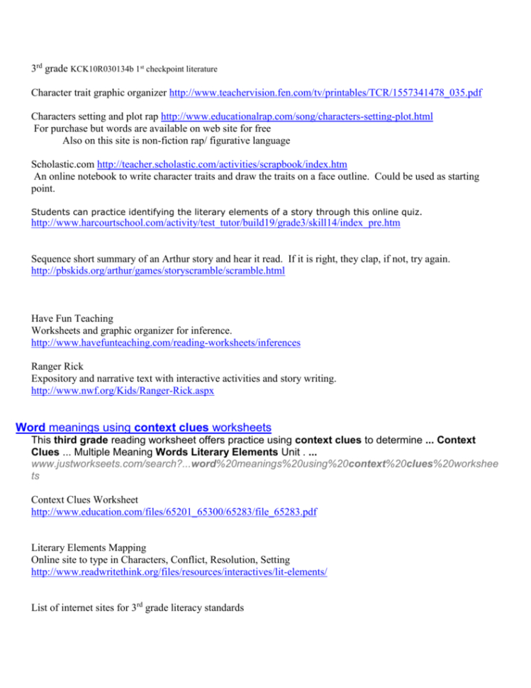 3Rd Grade Kck10R030134B 1St Checkpoint Literature