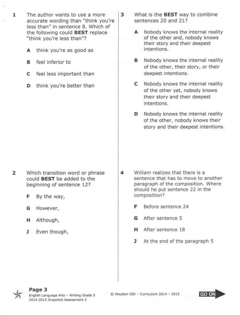 5Th Grade Reading Staar Practice Worksheets —
