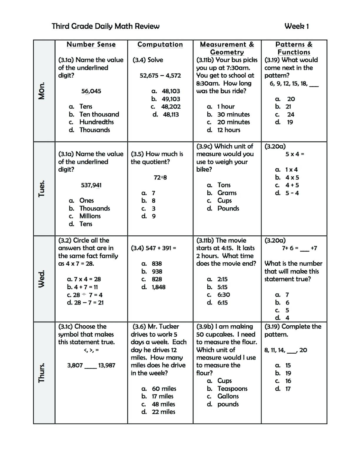 3Rd Grade Math Staar Test Practice Worksheets For Printable Db excel