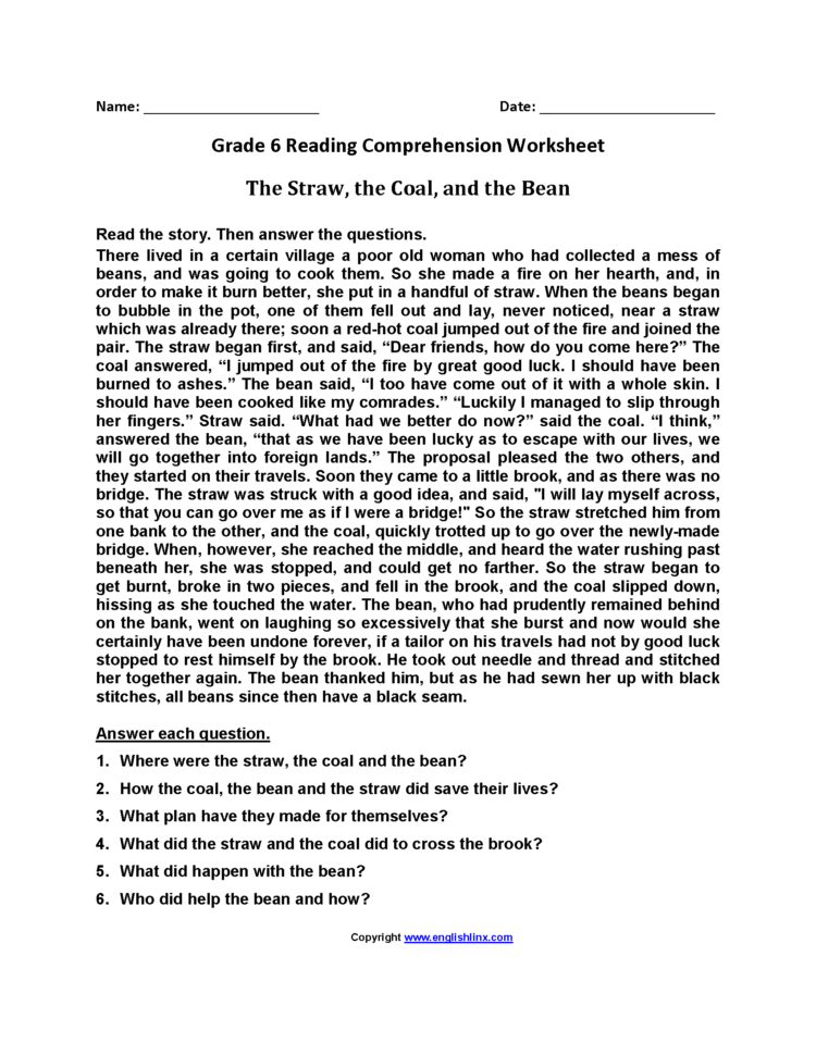 3Rd Grade Reading Comprehension Worksheets Pdf For
