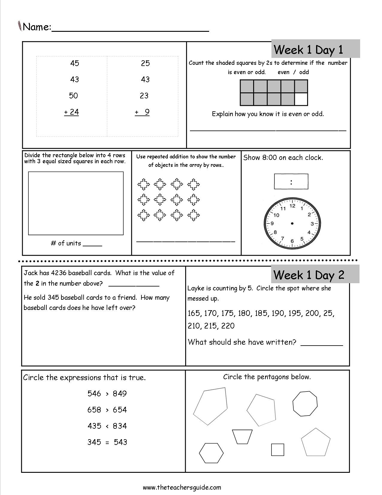 3Rd Grade Math Review Worksheets —