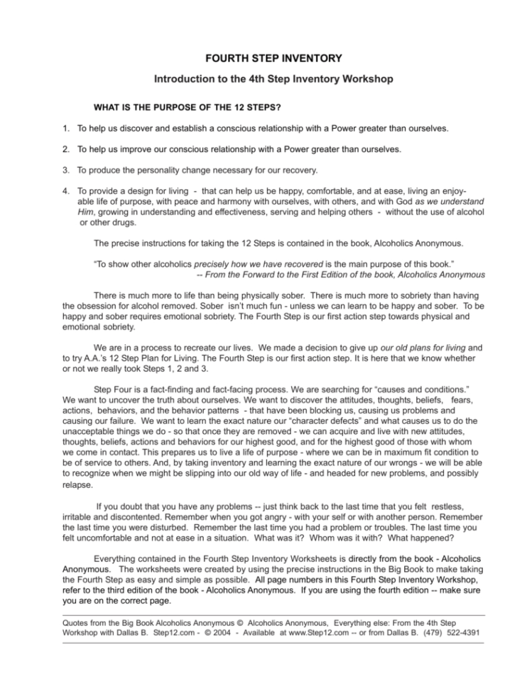 4 4Th Step Instructions And Notes